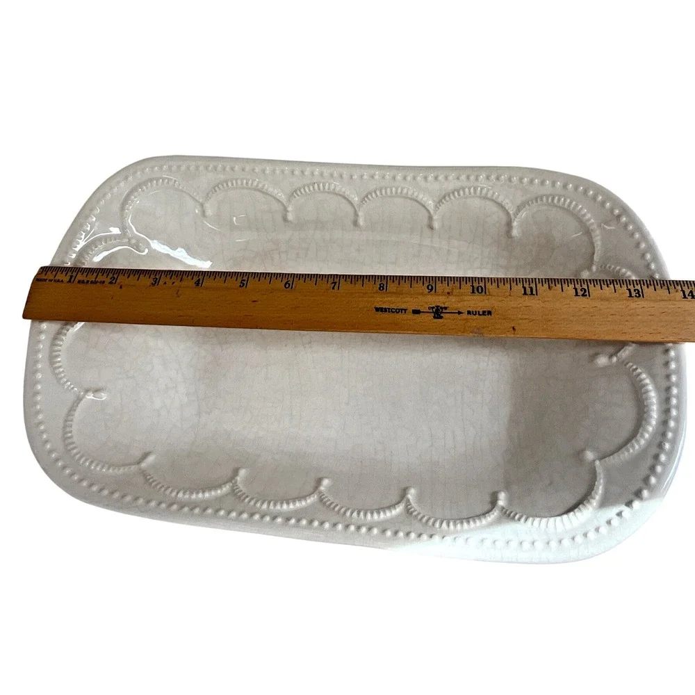 Italian Stoneware Rectangular Serving Dish Cream Crackle‎ Glaze Tuscan Farmhouse